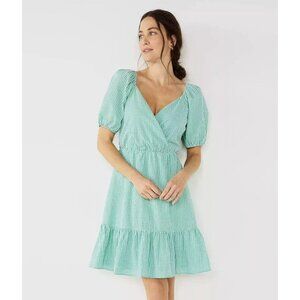 Draper James RSVP Womens Puff-Sleeve Surplice Dress Teal Green White Size XS